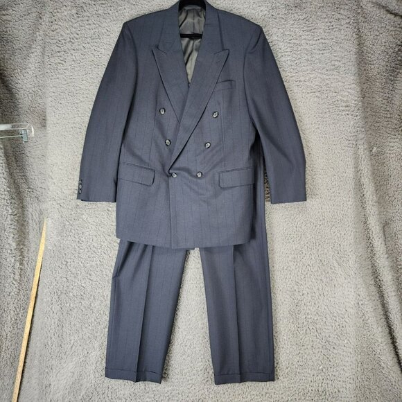 Gianelli Uomo 2 Piece Suit Mens 44L 36x30 Blue Double Breasted Jacket Pants Set - Picture 1 of 16